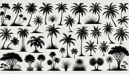 Palm Tree Silhouettes Collection Tropical Nature Design Elements