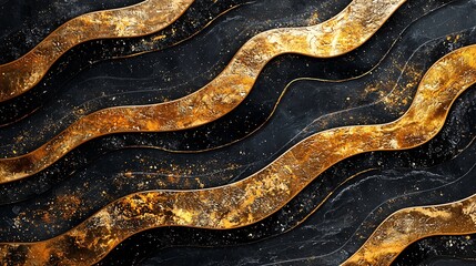 Fototapeta premium A textured surface featuring wavy gold and black patterns, creating an elegant and modern visual contrast.