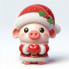 Fototapeta premium 3d Cute fluffy christmas pig doing mini heart pose, full body, white background