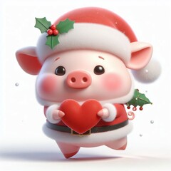 Fototapeta premium 3d Cute fluffy christmas pig doing mini heart pose, full body, white background