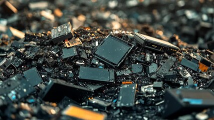 A pile of electronic waste sits in a recycling facility, waiting to be sorted and processed - Powered by Adobe