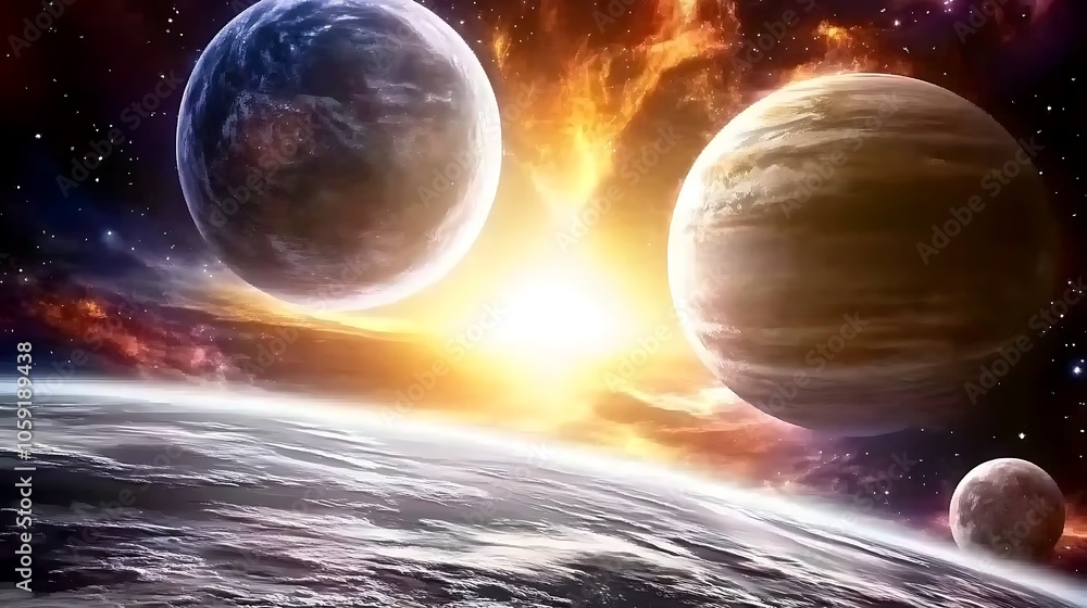Poster space planets solar system plain textured background for web design and copy