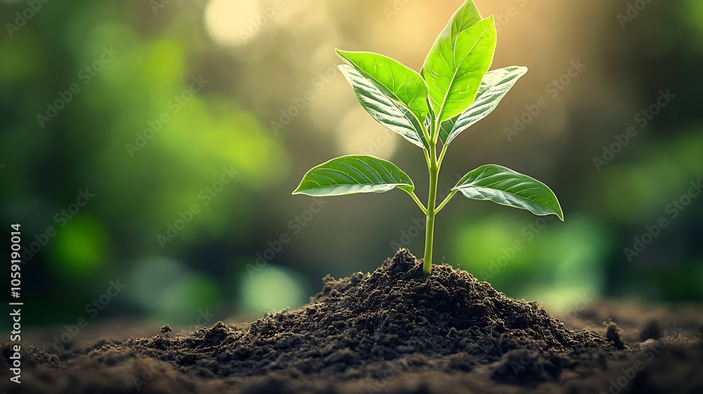 Aufkleber young green seedling growing in fertile soil symbolizing new beginnings and ecological growth concep