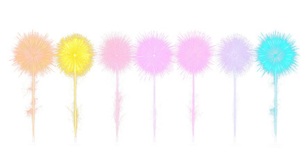 Obraz premium Collection of Colorful fireworks exploding in a row isolate on transparent background, cutout, png