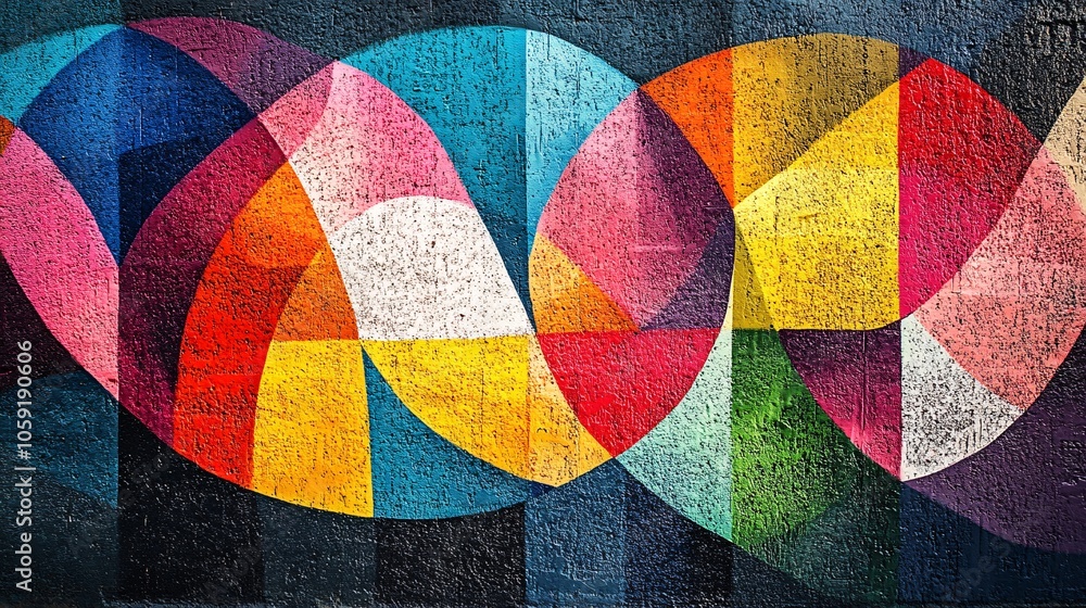Aufkleber a vibrant abstract artwork featuring overlapping shapes and a spectrum of colors, creating a dynamic