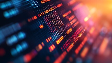 Abstract Futuristic Digital Code Interface with Vibrant Neon Colors for Modern Tech Aesthetic : Generative AI