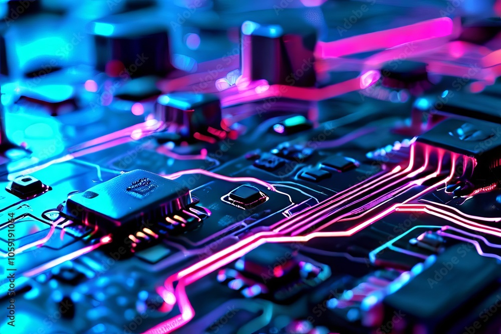 Poster techno circuit board a stylized circuit board with glowing lines