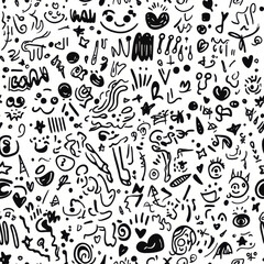Obraz premium Playful Hand-Drawn Doodle Illustration with Abstract Characters, Seamless pattern.