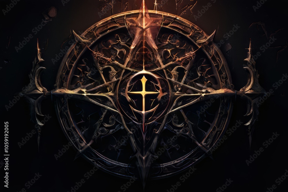 Poster the occult symbol on the interface a text block with a light col