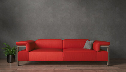 3d rendering of a black mock up wall with red sofa in modern interior background, living room, Scandinavian style - modern room - modern architecture.