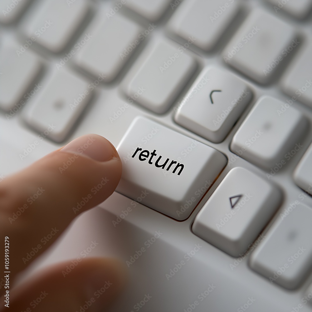 Poster Finger pressing return key on sleek white modern keyboard for technology and computing : Generative AI