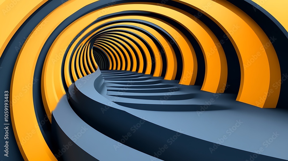 Poster abstract yellow and blue circular tunnel clean blank canvas with empty space for designs