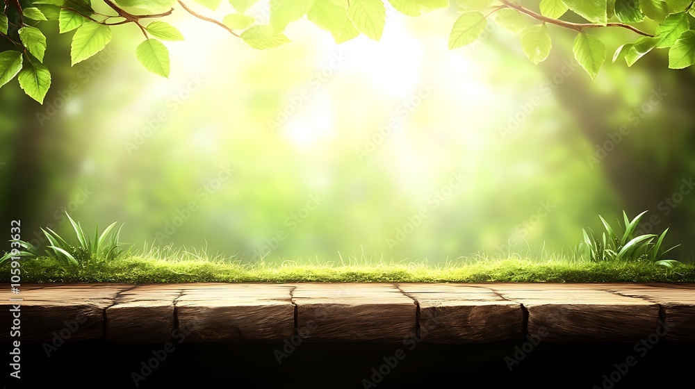 Aufkleber wooden tabletop with green background blank background with copy space for design projects