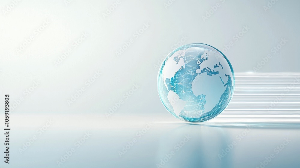 Poster futuristic globe with dynamic light streaks, symbolizing the speed of global networks, technological