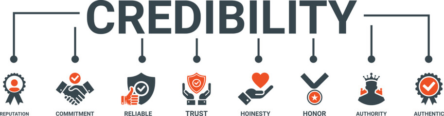 Credibility vector infographic in minimal outline style