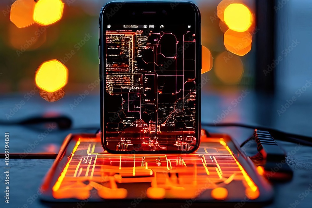 Poster variant smartphone screen showing a live electrical grid map