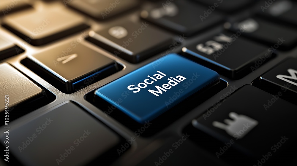 Poster Modern Computer Keyboard Featuring Social Media Key Highlighting Connectivity : Generative AI