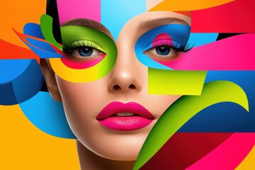 Fototapeta premium Vibrant digital artwork blending colorful shapes and human features for presentations