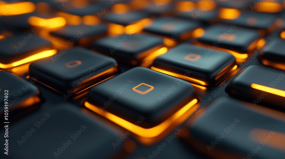 Aufkleber Glowing Orange Keys on Computer Keyboard Close Up Shot for Technology Backgrounds : Generative AI