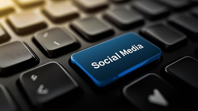 Close Up of Keyboard with Blue Social Media Key Emphasizing Digital Connectivity : Generative AI - Powered by Adobe