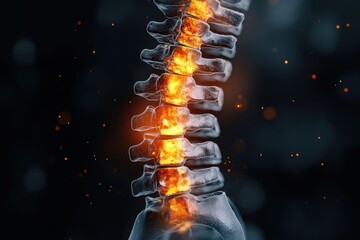 An artistic depiction of a glowing spine, showcasing the human skeletal structure with luminous segments.