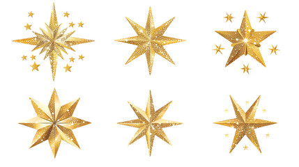 Gold Christmas stars isolated on white background. Close-up