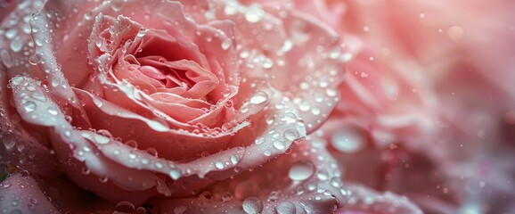 Close Up of a Pink Rose With Dew Drops