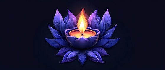 Traditional Diwali diya with bright flame on decorative rangoli, ideal for festive greetings, celebrating light, and Diwali joy