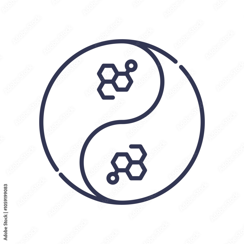 Poster yin-yang symbol with hexagons, representing balance and harmony.