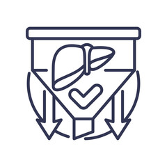 Illustration of a liver symbolizing filtration with arrows indicating flow.