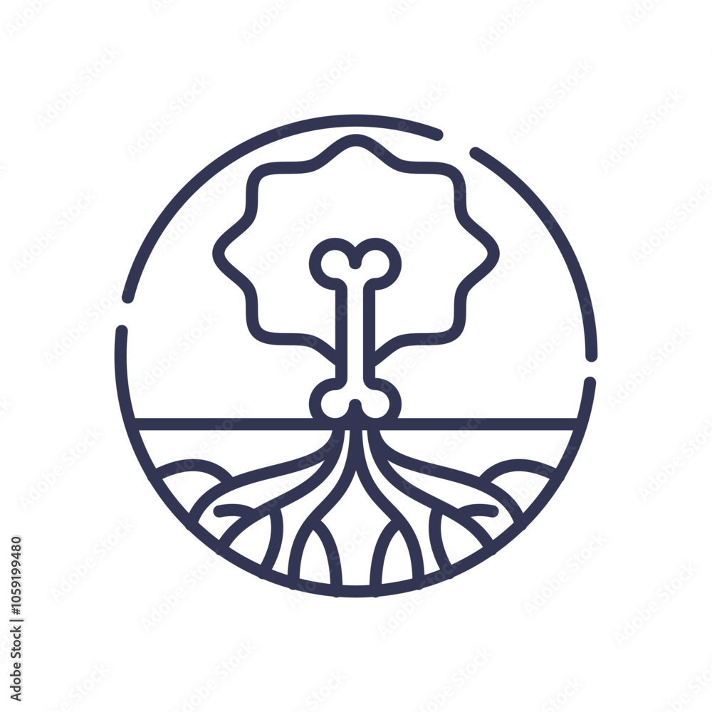 Poster tree with roots and bone symbolizing strength and stability.