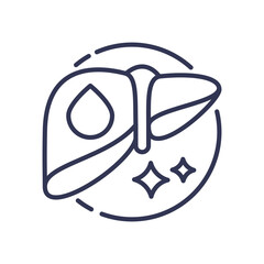 Line art of a liver with sparkles, symbolizing detoxification and purification.