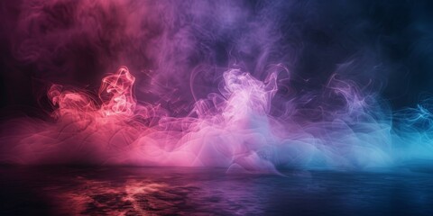 Naklejka premium Pink And Blue Smoke Swirling Above A Reflective Surface