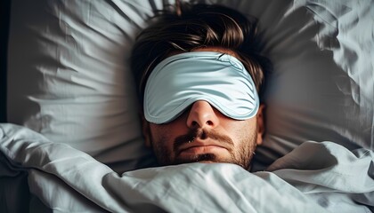 Man sleeping with sleep mask, perfect for World Sleep Day and relaxation themes