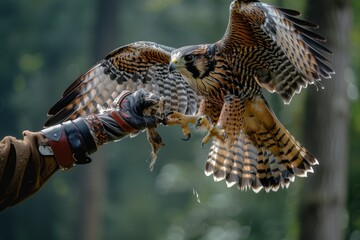 Falconer Interacting with Falcon Mid Flight.