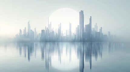 Fototapeta premium Urban Illusion: Commercial CBD Skyline with Exhibition Platforms and E-Commerce Under a Brilliant Sun