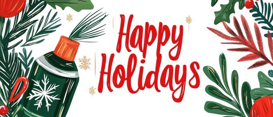 Greeting card with abstract Christmas ornament doodle, clean background, and "Happy Holidays" text, symbolizing cheerful holiday spirit