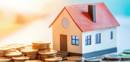 Home loan amortization chart with calculator and miniature house, representing structured repayment, interest calculation, and property investment