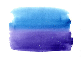 Blue-violet abstract background. Night, starry, winter sky. New Year, space. Bright watercolor illustration. Broad strokes. Water texture, splashes of water. Abstraction. Isolated element on the white
