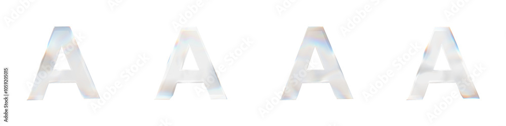 Poster set of 4 3d letter a with glass distortion effect isolated on a transparent background. 3d transpare