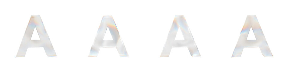 Set of 4 3d letter A with glass distortion effect isolated on a transparent background. 3d transparent elements for graphic design.