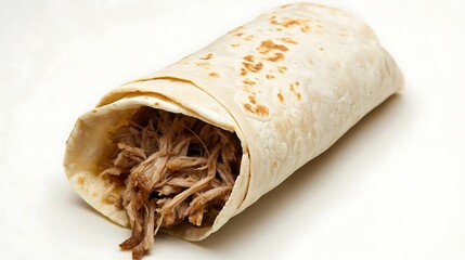 A Close-Up of a Single Pulled Pork Tortilla Wrap
