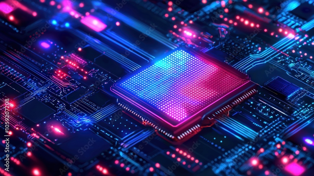 Poster exploring the future of technology a close-up on advanced microchip designs and their impact