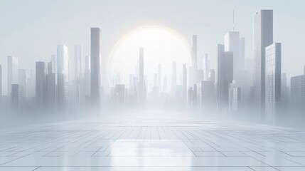 Obraz premium Urban Illusion: Commercial CBD Skyline with Exhibition Platforms and E-Commerce Under a Brilliant Sun