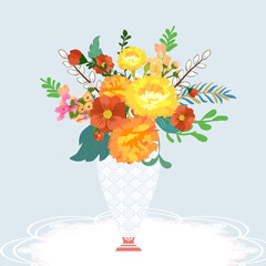 bouquet of flowers . Blooming botanical wild flowers seamless pattern vector illustration.Design for wreath,wedding invitations,greeting card,decorative,wallpaper .