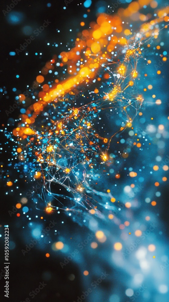 Poster exploring the vibrant universe of cosmic connections and energy in a colorful abstract design