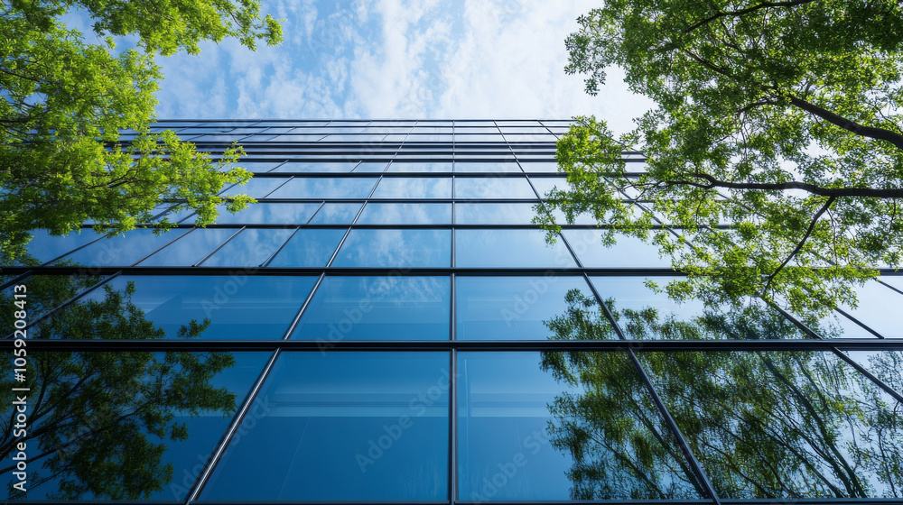 Aufkleber a modern office building designed to be kind to the environment. it uses sustainable glass and has t