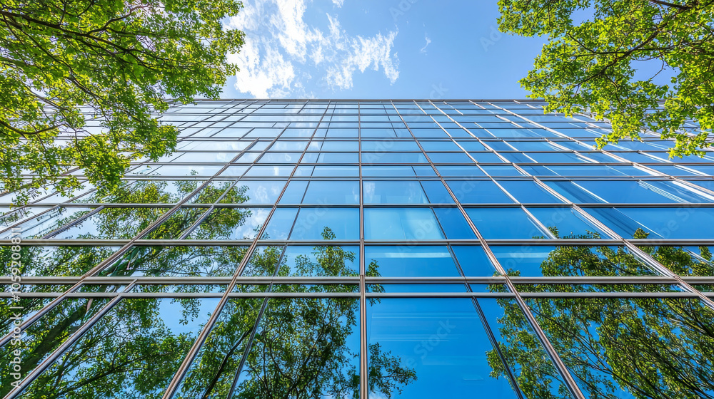 Aufkleber a modern office building designed to be kind to the environment. it uses sustainable glass and has t