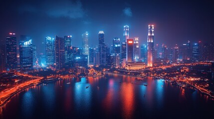 Vibrant Cityscape Nighttime Skyline Reflections