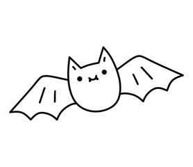 Cute bat isolated on a white background. Vector hand-drawn illustration in doodle style. Kawaii character. Perfect for cards, decorations, logo and Halloween designs.